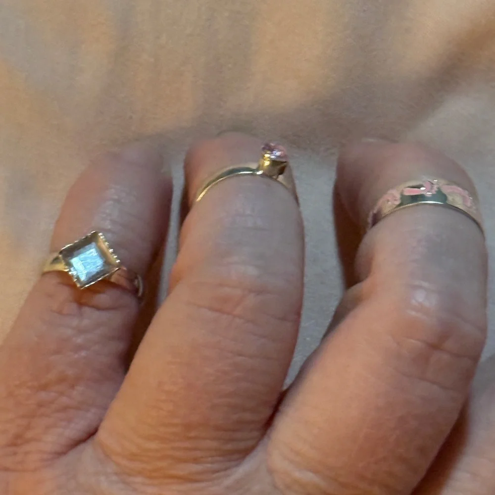 Silver, Pink Baby Feets Ring Set of 3 NWT